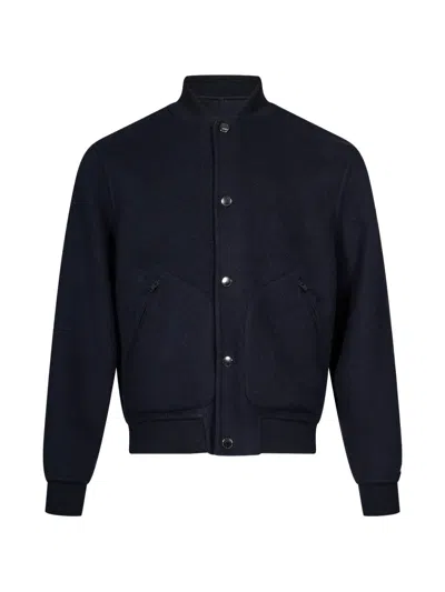 Canali Reversible Cashmere And Silk-blend Felt Bomber Jacket In Blue
