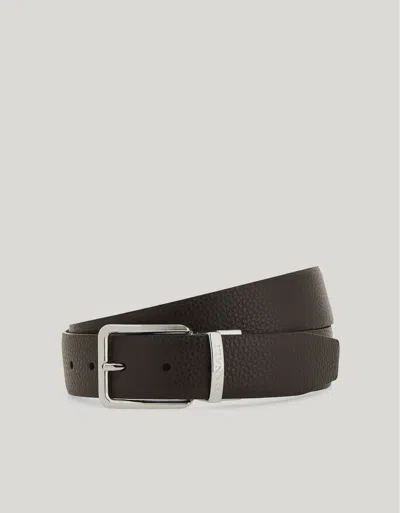 Canali Reversible Dark Brown And Black Tumbled Calfskin Belt