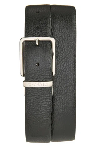 Canali Reversible Grained Leather Belt In Black