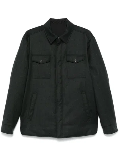Canali Reversible Wool Jacket In Green