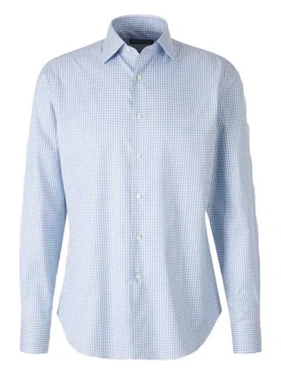 Canali Ribbed Button Shirt In Blue