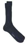 Canali Ribbed Cashmere & Silk Dress Socks In Blue