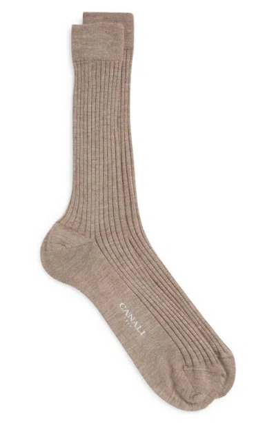Canali Ribbed Cashmere & Silk Dress Socks In Tan
