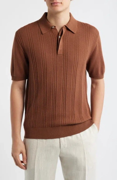 Canali Ribbed Cotton Blend Polo Sweater In Brown