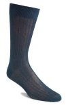 Canali Ribbed Cotton Dress Socks In Blue