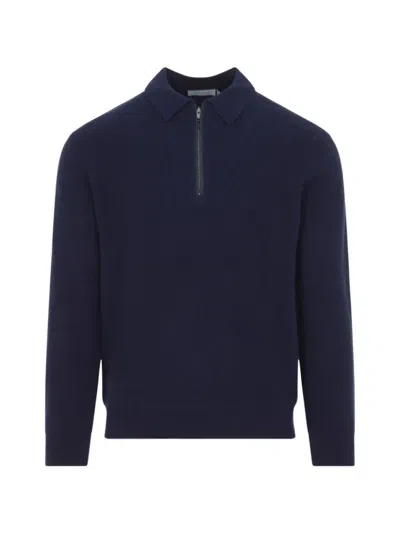 Canali Wool-jersey Half-zip Polo Shirt In Blue