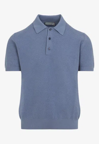 Canali Ribbed Knit Polo T-shirt In Blue