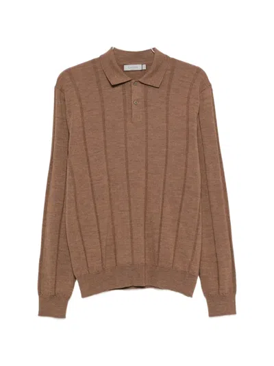 Canali Ribbed Polo Sweater In Brown