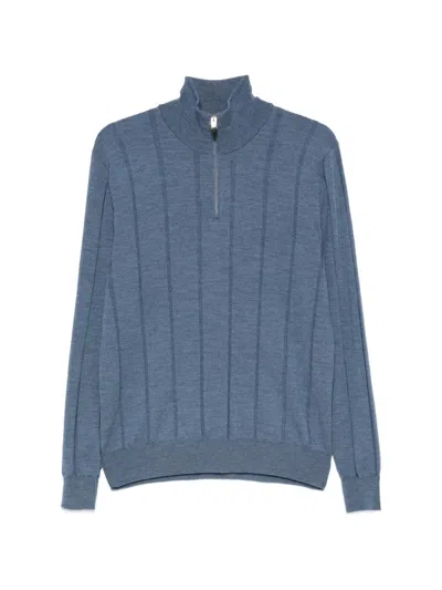 Canali Ribbed Quarter-zip Sweater In Multi