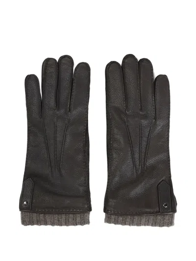 CANALI RIBBED-TRIM LEATHER GLOVES