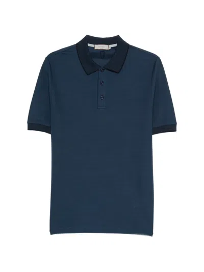 Canali Ribbed Trim Polo Shirt In Blue