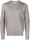 Canali Ribbed V-neck Wool Jumper In Brown