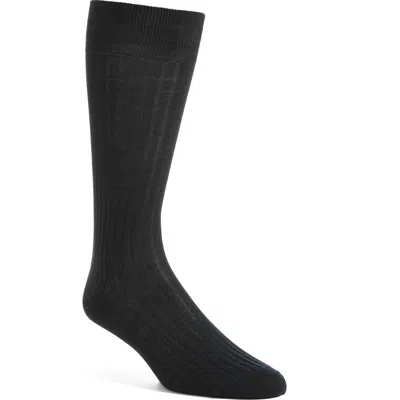 Canali Ribbed Wool Blend Socks In Black