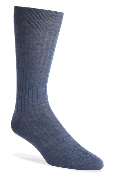 Canali Ribbed Wool Blend Socks In Blue