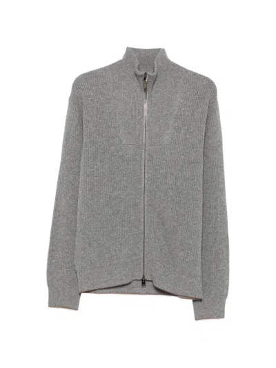 Canali Ribbed Zip-up Cardigan In Gray