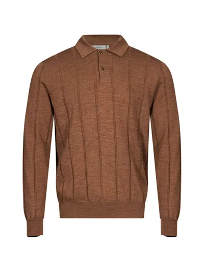 Canali Ribbed-knit Polo Shirt In Brown