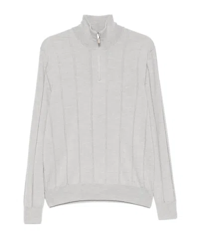 Canali Ribbed-knit Quarter-zip Sweater In Multi
