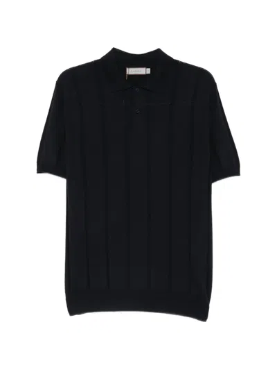 Canali Ribbed-knit Short-sleeve Polo Shirt In Blue