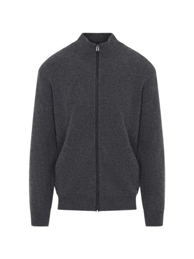 Canali Ribbed-knit Zip-up Cardigan In Gray