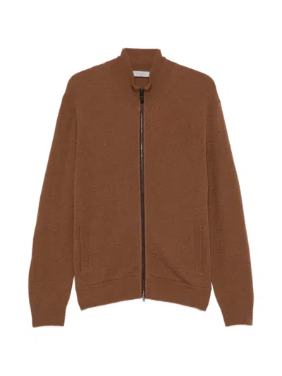 Canali Ribbed-knit Zip-up Sweater In Brown