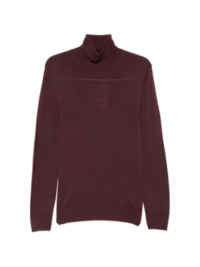 Canali Roll-neck Long-sleeve Sweater In Burgundy