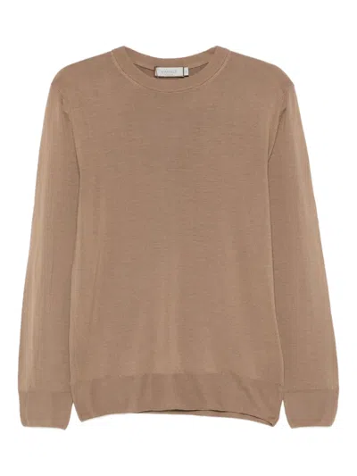 Canali Round-neck Wool T-shirt In Brown