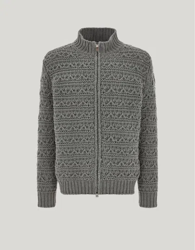 Canali Sage Green Alpaca Macro-structure Regular-fit Cardigan