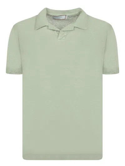 Canali Sage Green Linen Polo Shirt