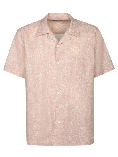 Canali Salmon Cotton Shirt With Ramage Print In Neutral