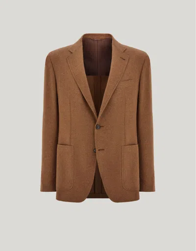 Canali Sand Cashmere And Silk Single-breasted Modern-fit Kei Jacket In Brown