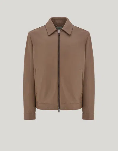 Canali Sand-colored Lambskin Nappa Jacket With Woven Details In Brown