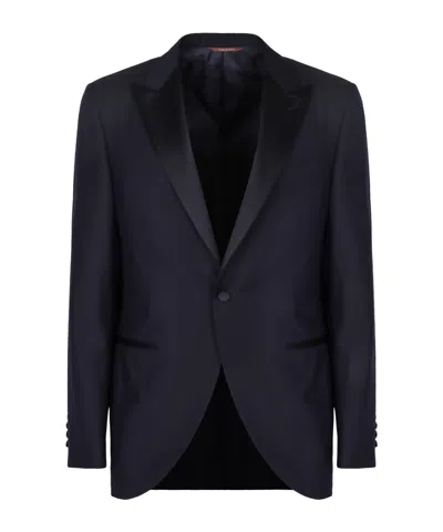 Canali Satin Lapel Two-piece Suit In Blue