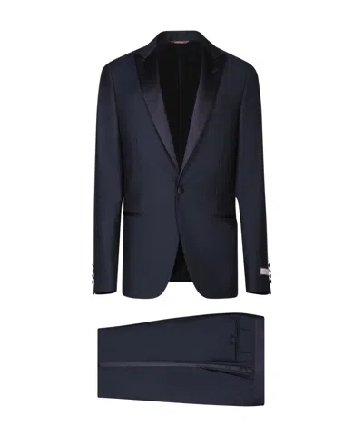 Canali Satin-trim Single-breasted Wool Suit In Black