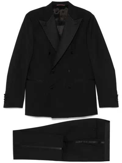 Canali Satin-trim Suit In Black