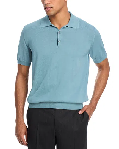 Canali Sea Island Cotton Knitted Polo Shirt In Mediterranean Blue
