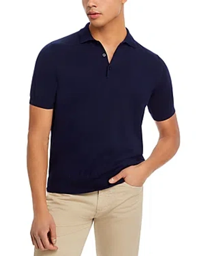 Canali Sea Island Cotton Knitted Polo Shirt In Navy
