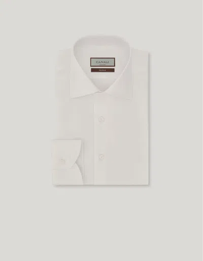 Canali Sea Island White Cotton Twill Regular-fit Shirt In Neutral