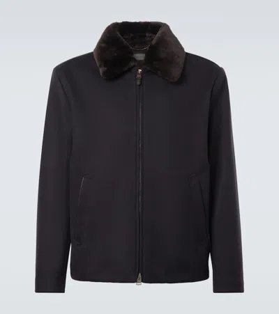 Canali Shearling-trimmed Cashmere Jacket In Black
