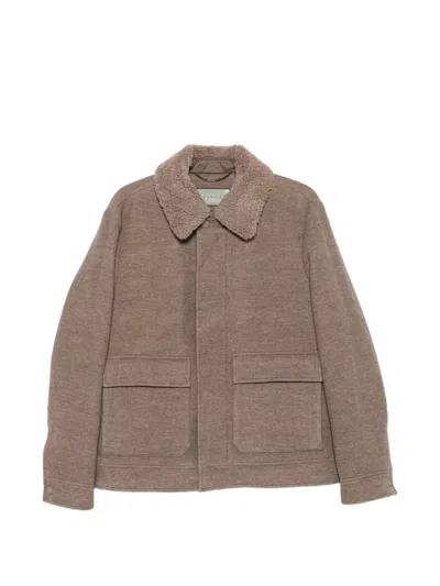 Canali Shearling-collar Patch-pocket Jacket In Brown