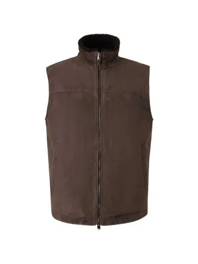 Canali Shearling-lined Suede Gilet In Brown