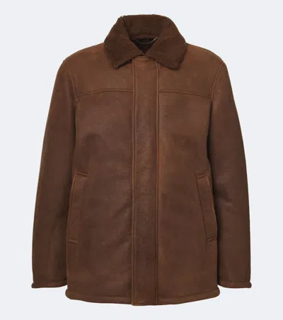 Canali Shearling-trimmed Leather Jacket In Brown