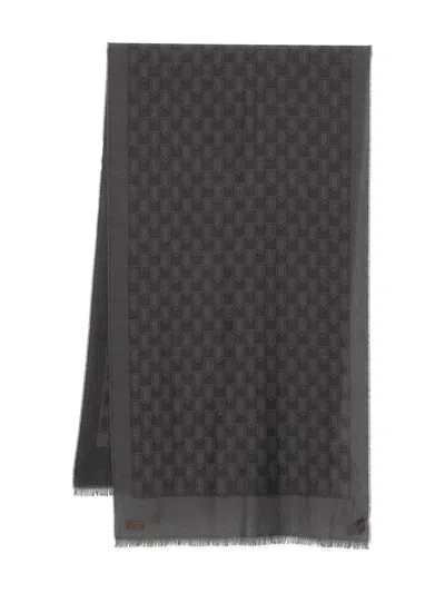 Canali Shield-pattern Fringed Scarf In Gray
