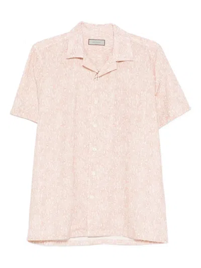 Canali Short-sleeve Abstract-print Shirt In Pink
