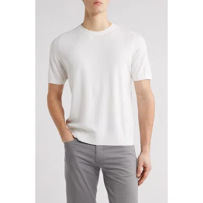 Canali Short Sleeve Check Jacquard Silk & Cotton Crewneck Sweater In White
