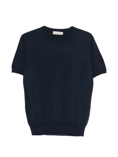 Canali Short-sleeve Knitted T-shirt In Blue