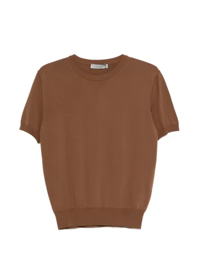 Canali Short-sleeve Knitted T-shirt In Brown