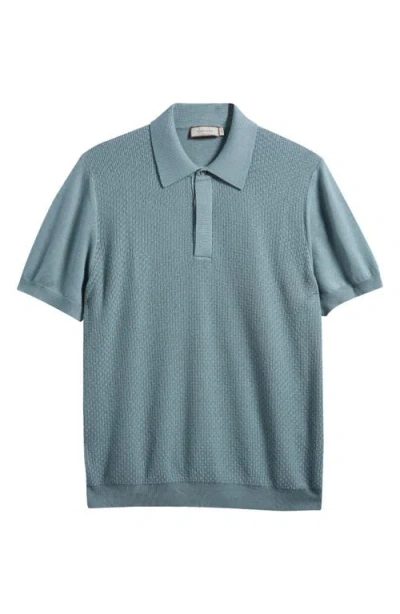 Canali Short Sleeve Textured Cotton & Modal Polo Sweater In Green