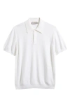 Canali Short Sleeve Textured Cotton & Modal Polo Sweater In White