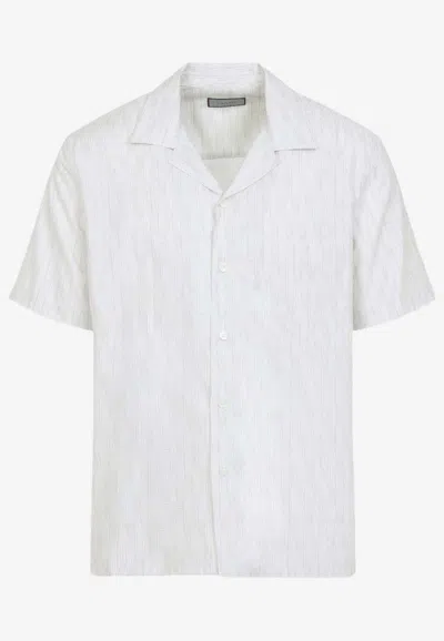 Canali Short-sleeved Stripe Shirt In White