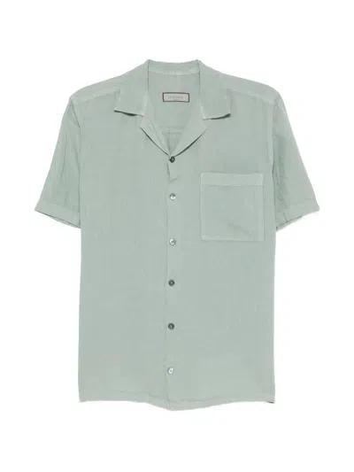 Canali Short-sleeve Chest-pocket Shirt In Green